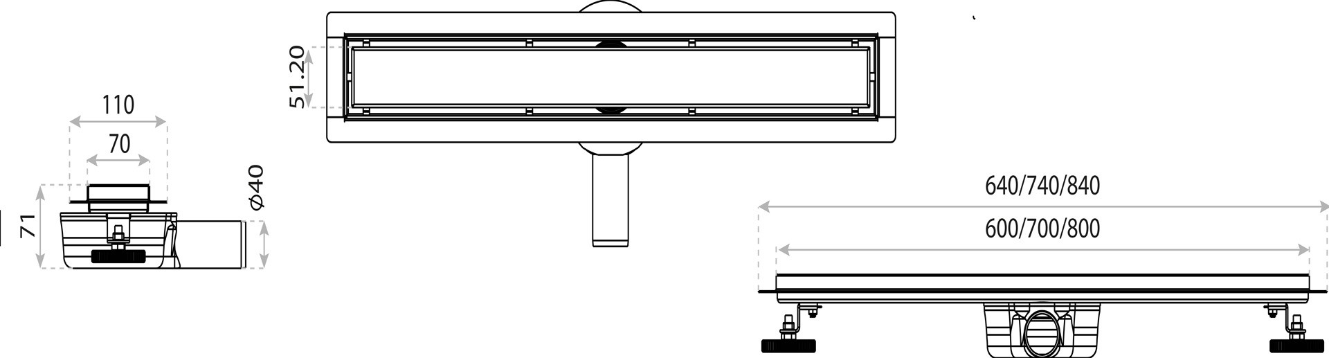 Caniveau linéaire PLATE STEEL 600 en acier inoxydable