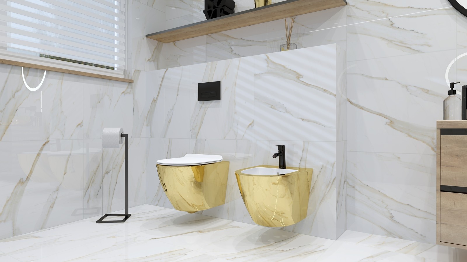 Bidet suspendu SOFI Slim Or/Blanc, céramique or et blanc brillant