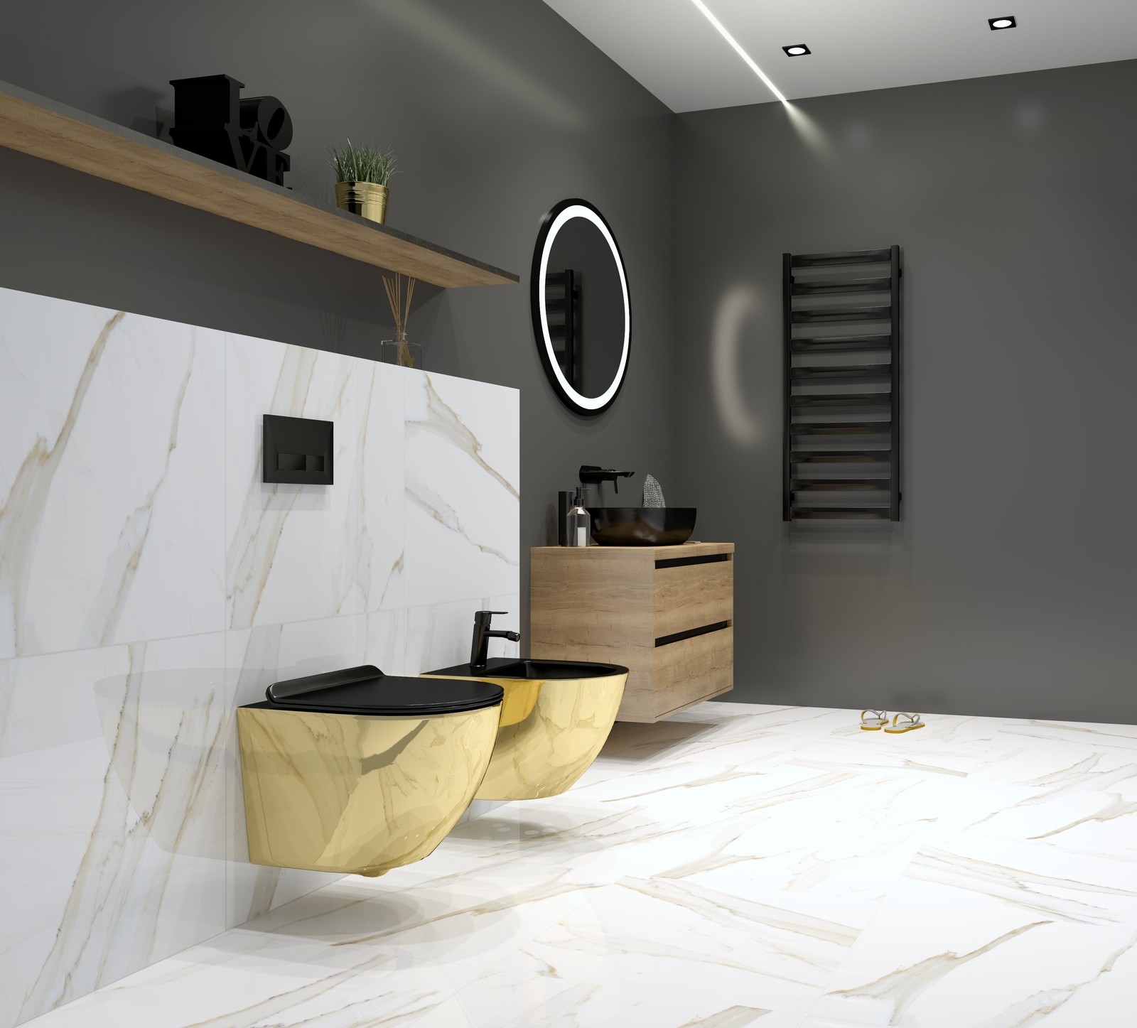 Bidet suspendu SOFI SLIM en céramique or et noir brillant
