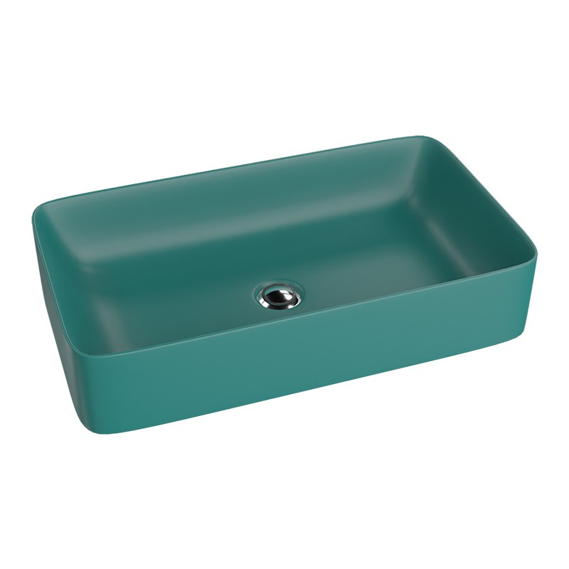 Vasque à poser Pasana Green d'un vert mat profond, rectangulaire avec un bord fin