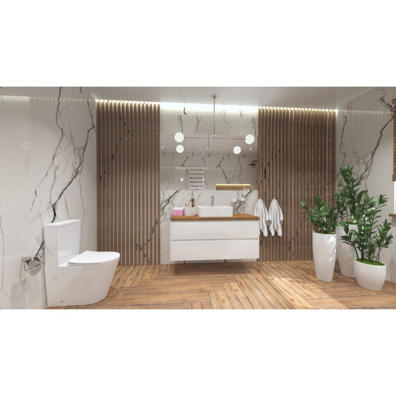 WC compact NEPTUN blanc brillant avec abattant en duroplast