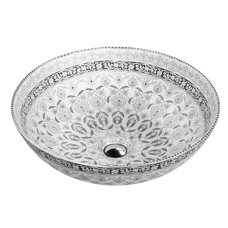 Vasque à poser ronde ROSA en céramique blanc, noir et gris