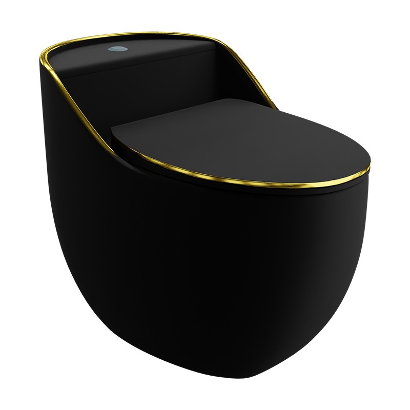 Pack WC compact SILIA RIM Black/Gold Line – noir avec liseré dorée