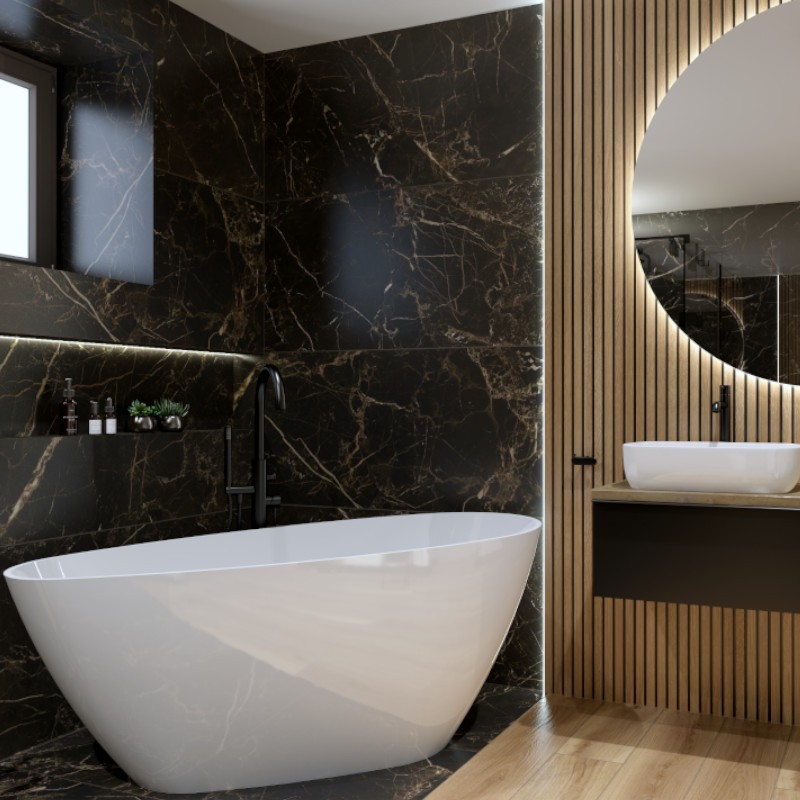 Baignoire ovale asymétrique PIETRA 1500, blanc brillant