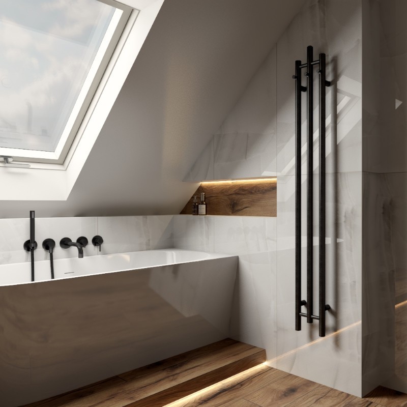 Radiateur Calentador Black, sèche-serviettes étroit en noir mat