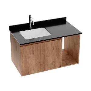 Meuble de salle de bain suspendu avec plan de toilette et vasque Kent Wood 900 - Image principale