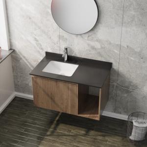 Meuble de salle de bain suspendu avec plan de toilette et vasque Kent Wood 900 - Image supplémentaire