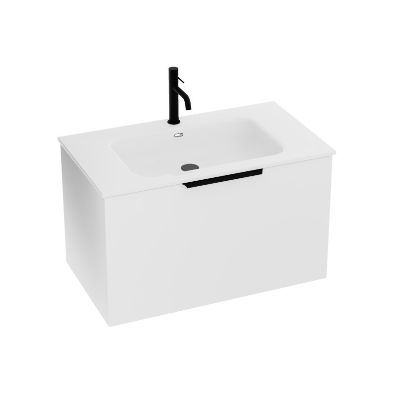 Meuble suspendu Ohio 800 blanc avec poignée noire et vasque