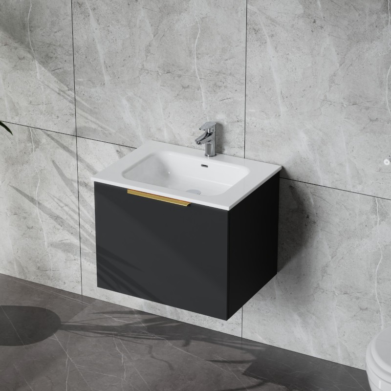 Oregon 600, meuble-lavabo noir mat avec vasque