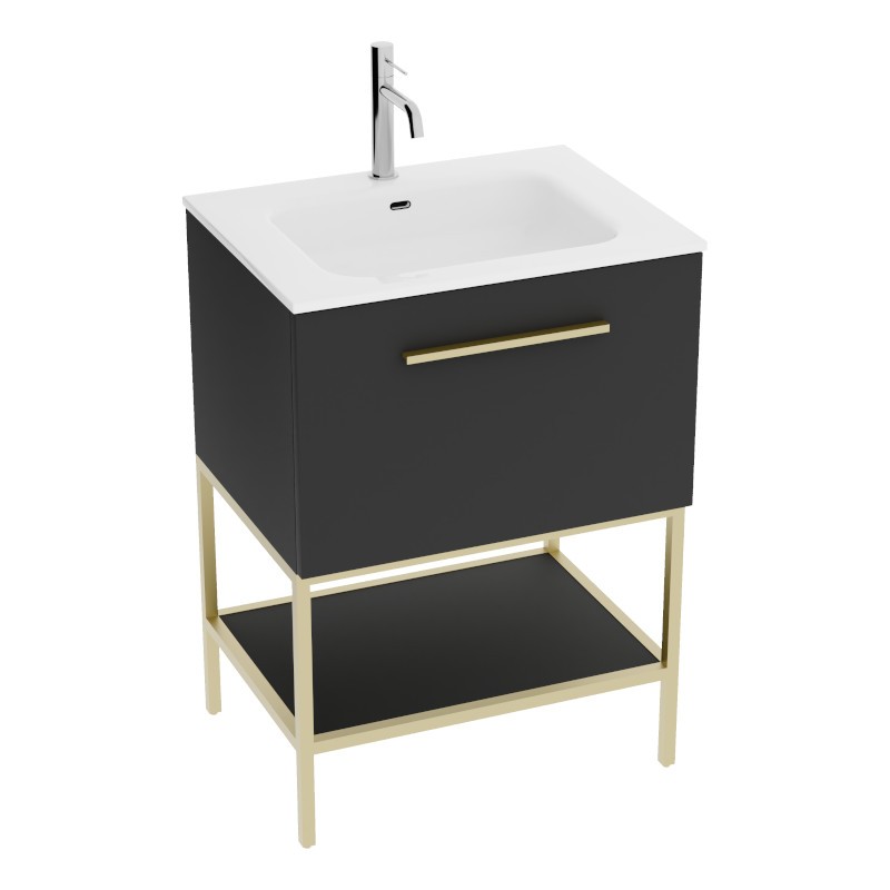 Meuble sous-vasque sur pied Boston 600 noir mat avec vasque