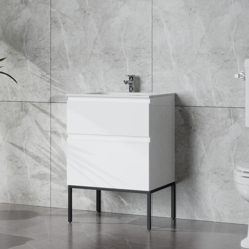 Meuble sous-vasque Topeka 600 en blanc, avec lavabo