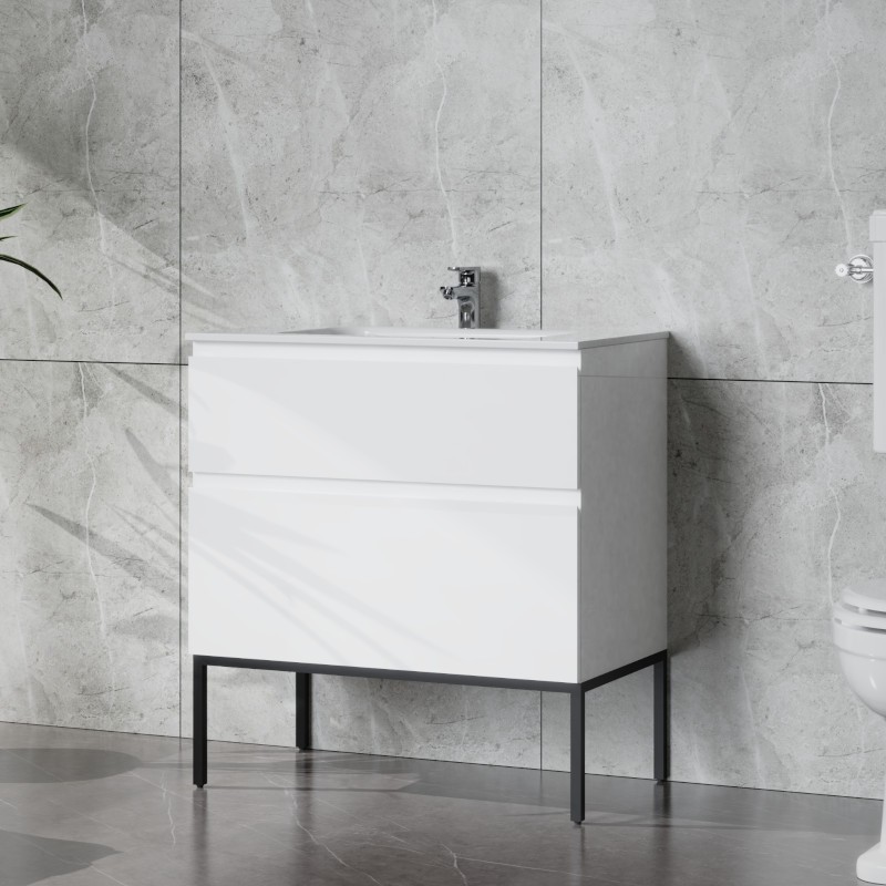 Meuble sous-vasque Topeka 800 en blanc, posé au sol
