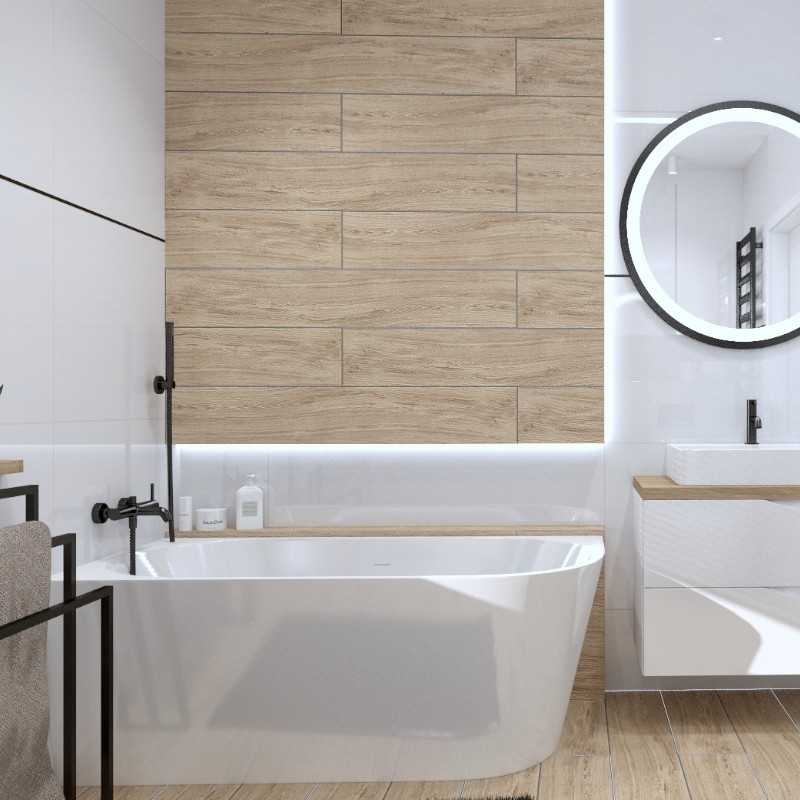 Baignoire d'angle Caldera 1700 version droite, acrylique sanitaire blanc brillant