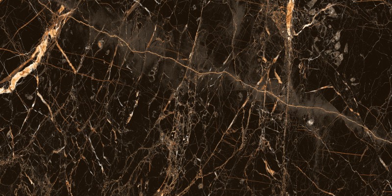 Carreau HG Golden Black brillant au grand format 60 × 120 cm, noir veiné d'or
