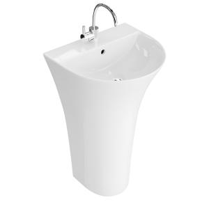 Lavabo sur pied Pera – Blanc, avec trop-plein et trou pour robinetterie - Image principale