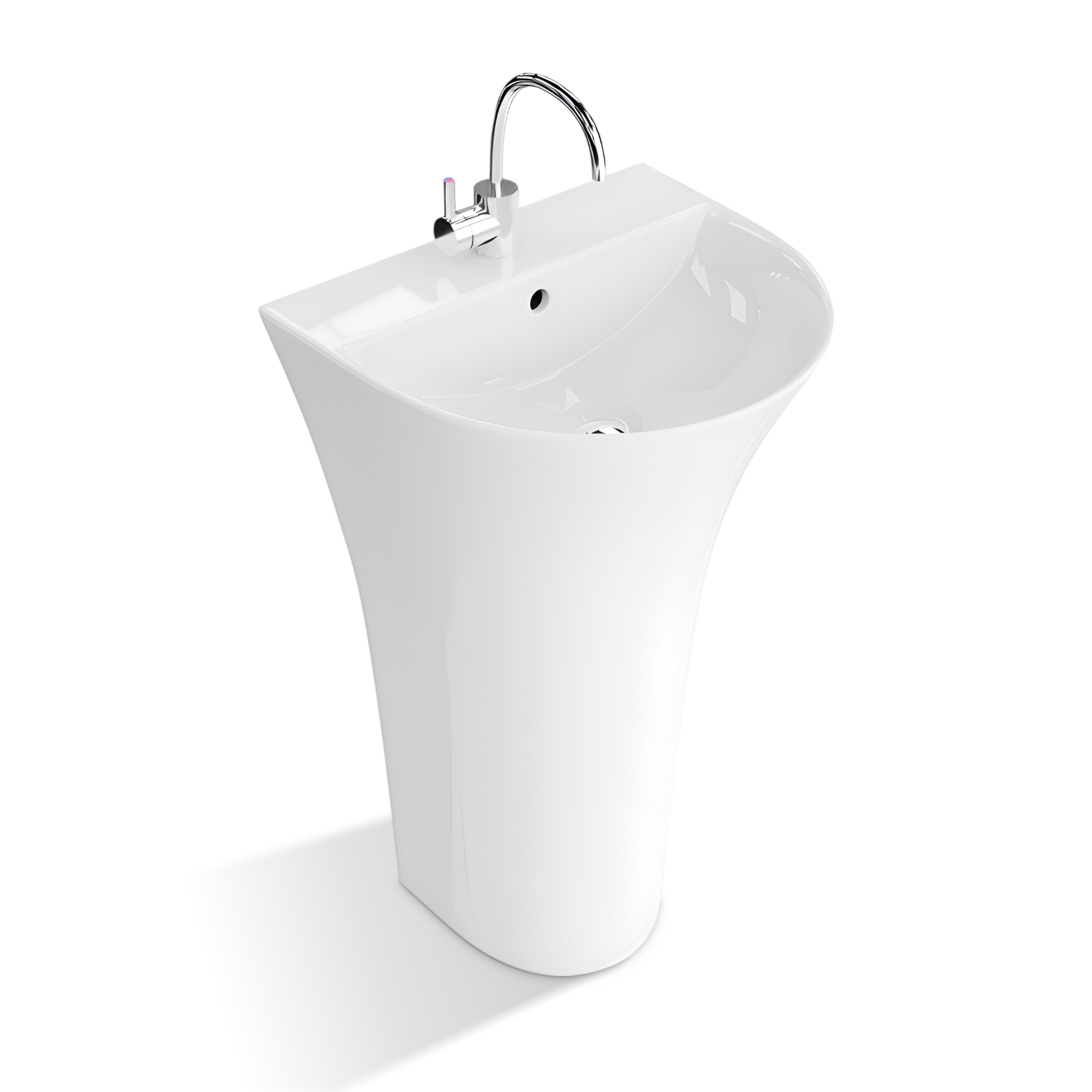 Lavabo sur pied Pera blanc brillant à la silhouette galbée