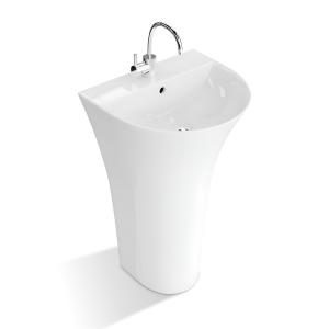 Lavabo sur pied Pera – Blanc, avec trop-plein et trou pour robinetterie - Image supplémentaire