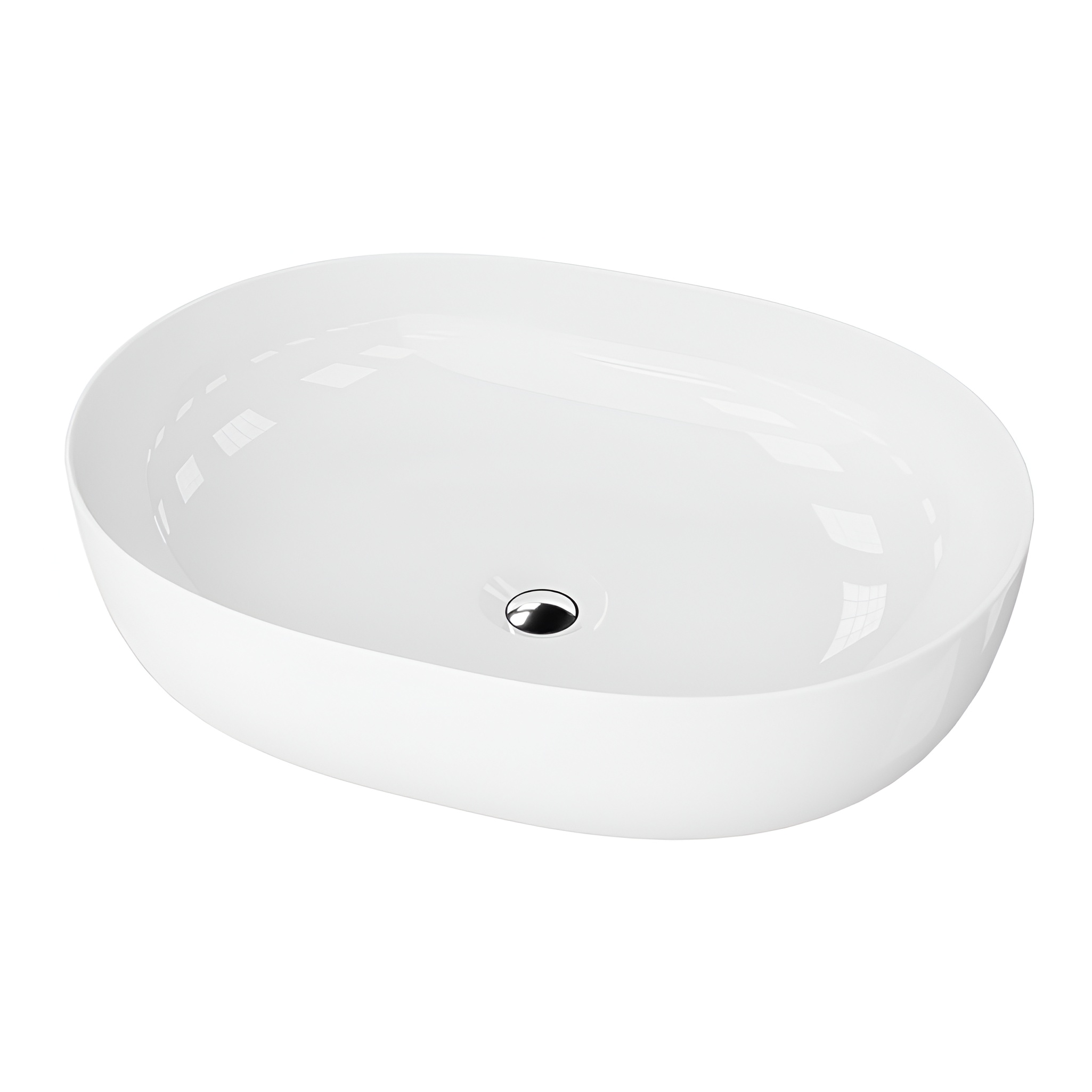 Vasque à poser BLAS – forme semi-ovale, porcelaine blanc brillant