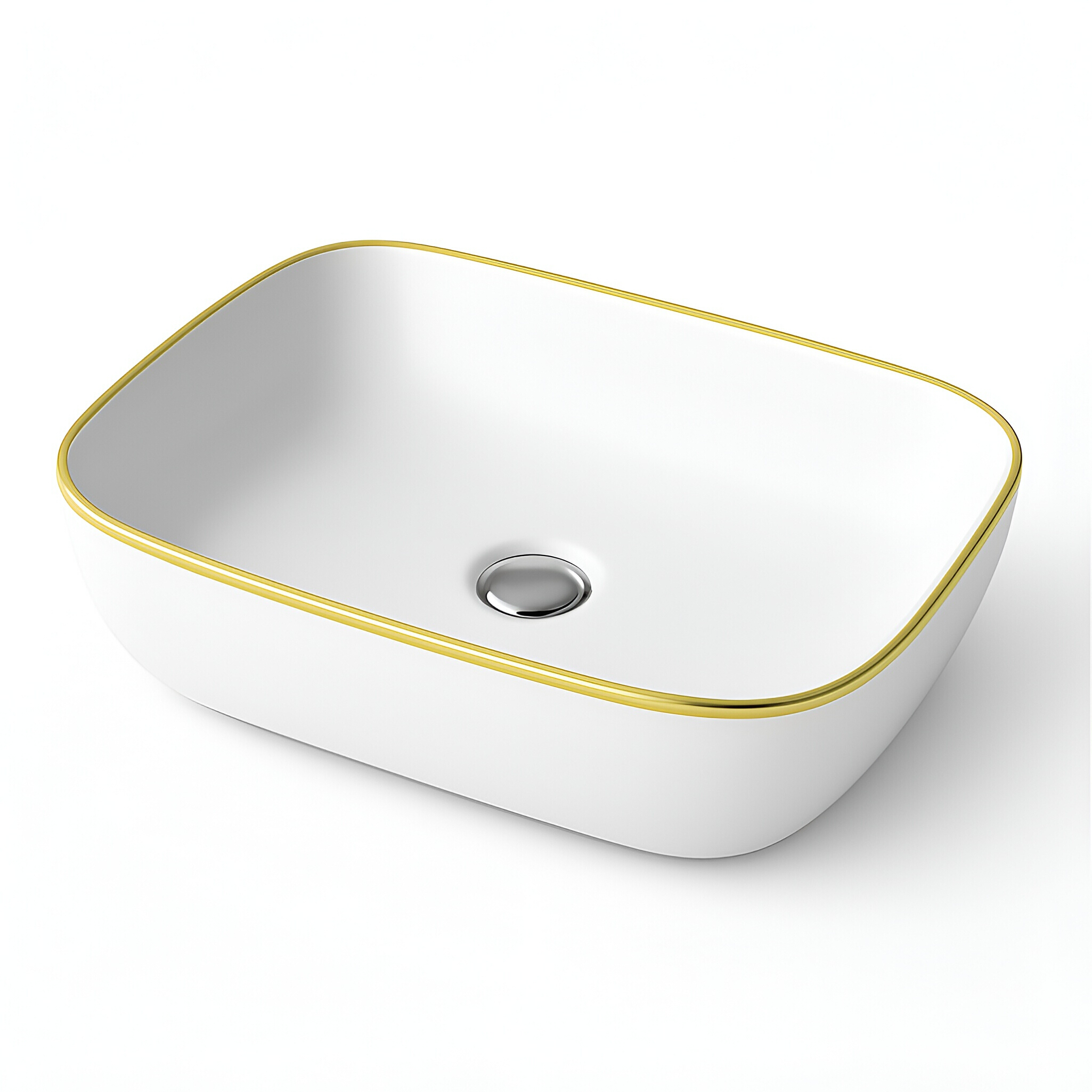 Vasque Costa Gold Line blanc brillant aux angles arrondis et au bord doré
