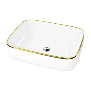 Vasque à poser GALERA Gold Line – rectangulaire, blanche avec contour doré - Image principale