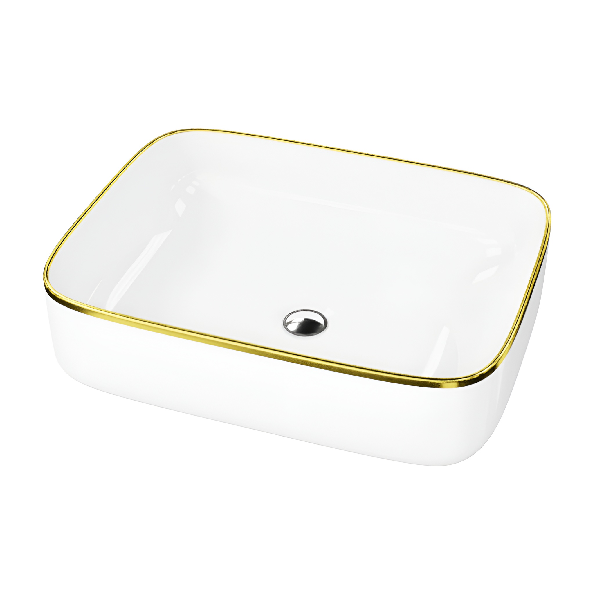 Vasque à poser GALERA Gold Line – rectangulaire, blanche avec contour doré