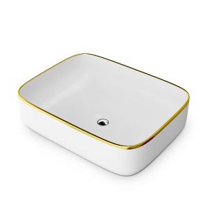 Vasque à poser GALERA Gold Line – rectangulaire, blanche avec contour doré - Image supplémentaire