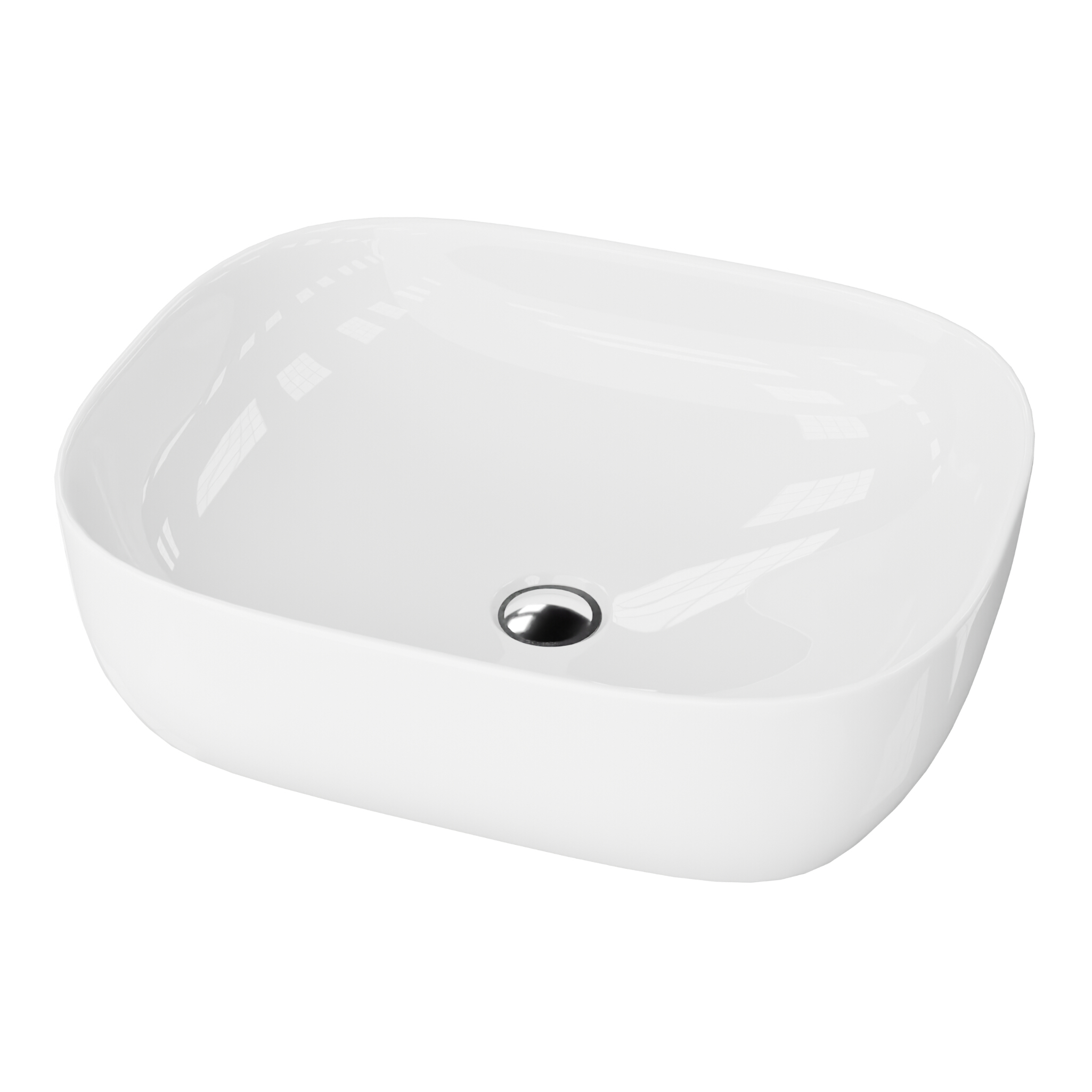 Vasque à poser GIRO – rectangulaire, côtés doucement arrondis, blanc