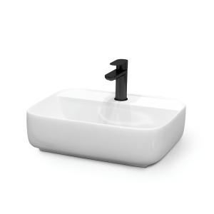 Vasque à poser KARAWELA – rectangulaire, blanche, avec trou de robinetterie - Image supplémentaire