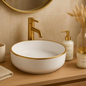 Vasque à poser MERIDA GOLD LINE – ronde, blanche avec liseré doré - Image supplémentaire