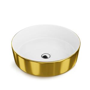 Vasque à poser Merida Or/Blanc – design rond et élégant - Image supplémentaire