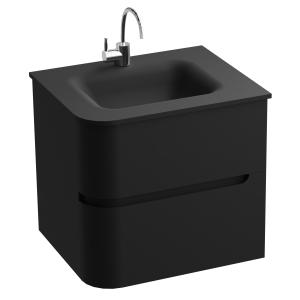 Atlanta Black 60 – Meuble-lavabo suspendu avec vasque en verre, noir mat, 60 cm - Image principale