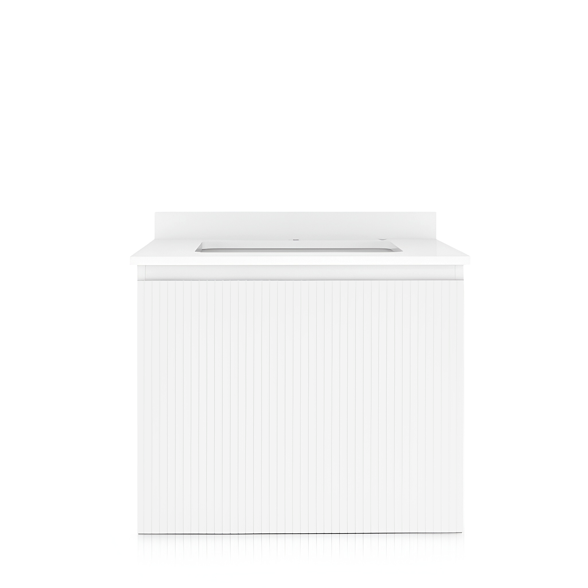 Meuble Irvine White 600 blanc à façade lamellée, suspendu au mur
