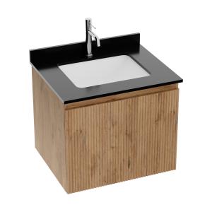 Meuble sous-vasque suspendu avec plan de toilette et lavabo à encastrer Irvine Wood 60 cm - Image principale
