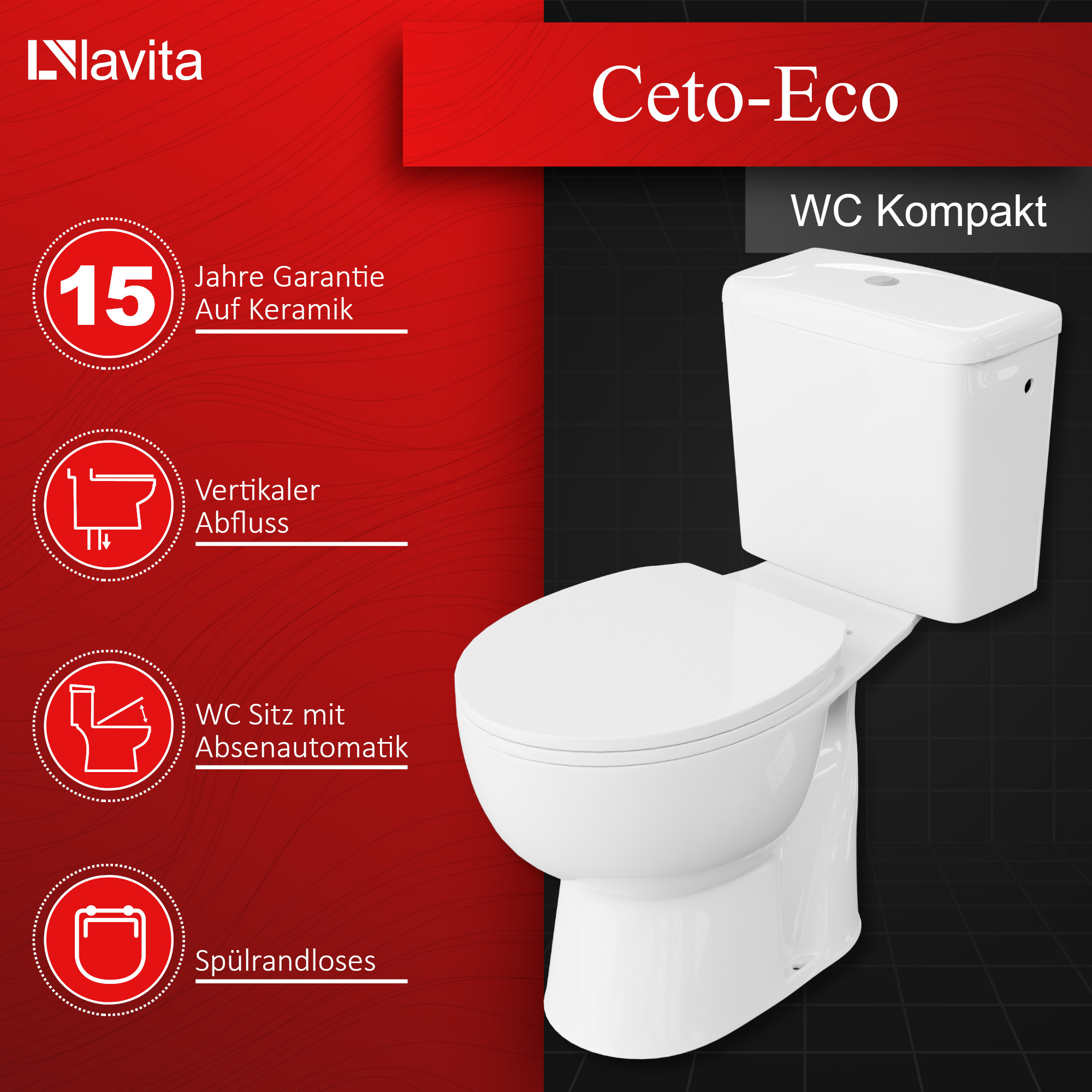 WC compact CETO-ECO blanc brillant de forme ronde