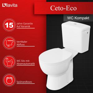 WC compact CETO-ECO – forme ronde, blanc brillant, sortie verticale - Image supplémentaire