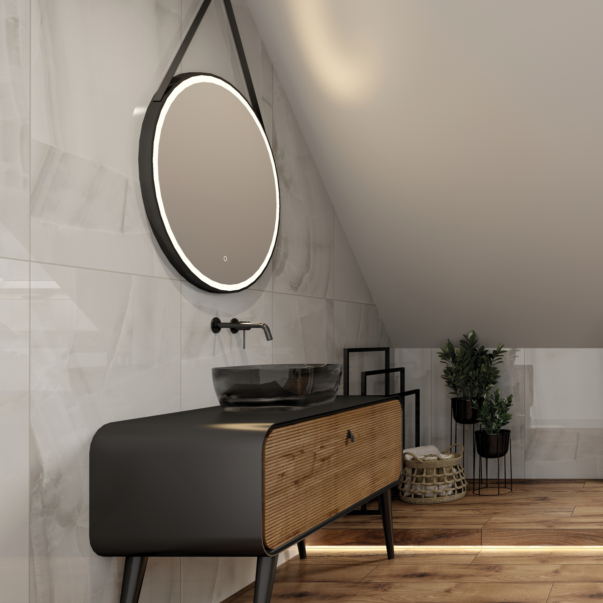Miroir LED AVA 80 à cadre noir et interrupteur tactile