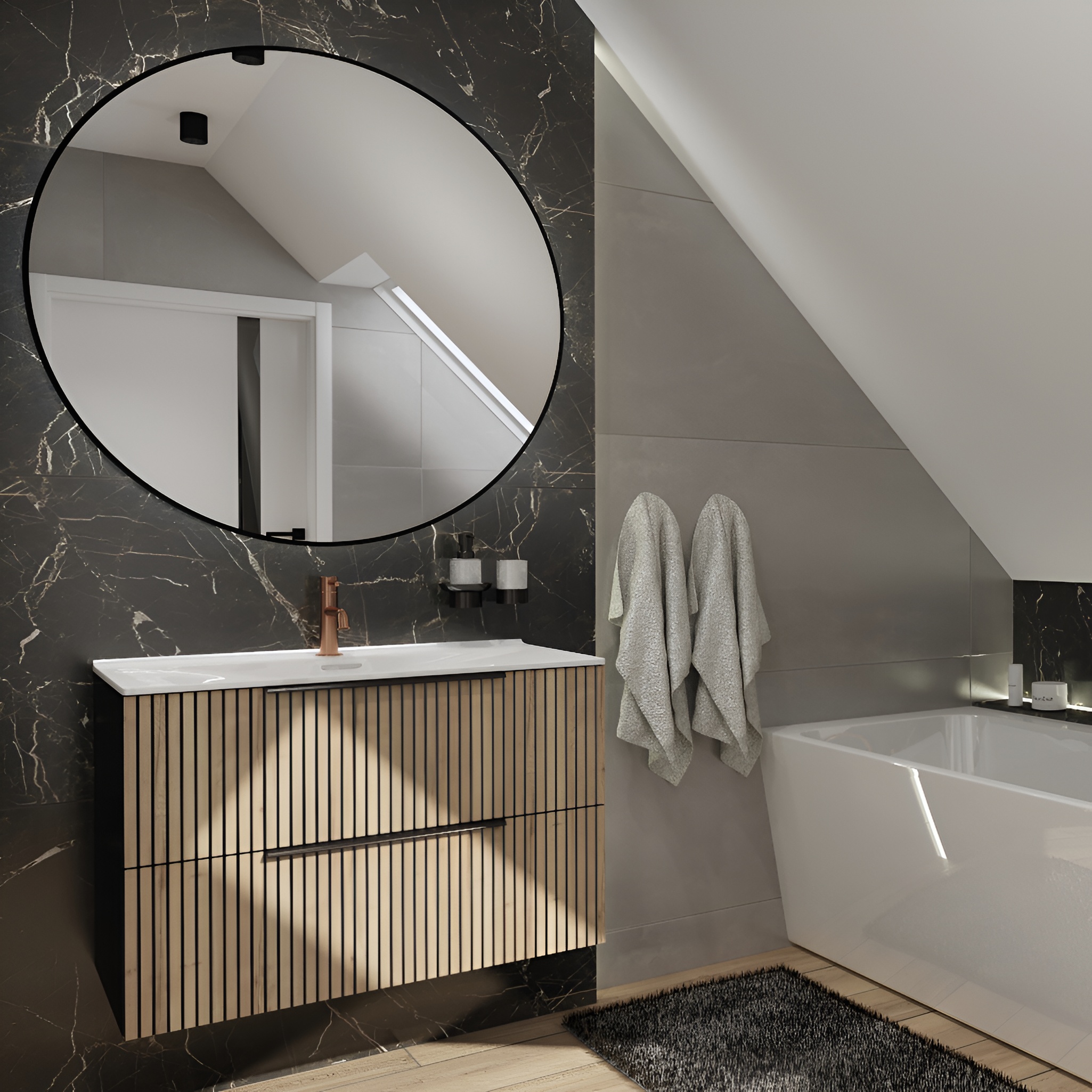 Miroir décoratif rond Chloris Black 80, cadre en métal noir