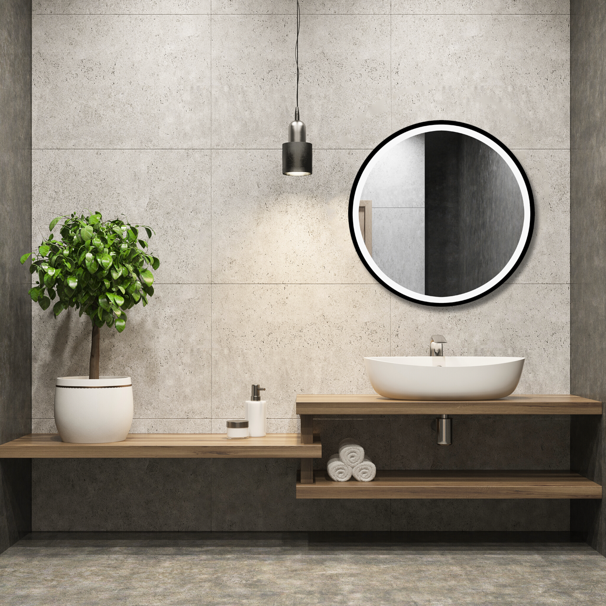 Miroir DAFNE 80, rond, cadre noir en aluminium