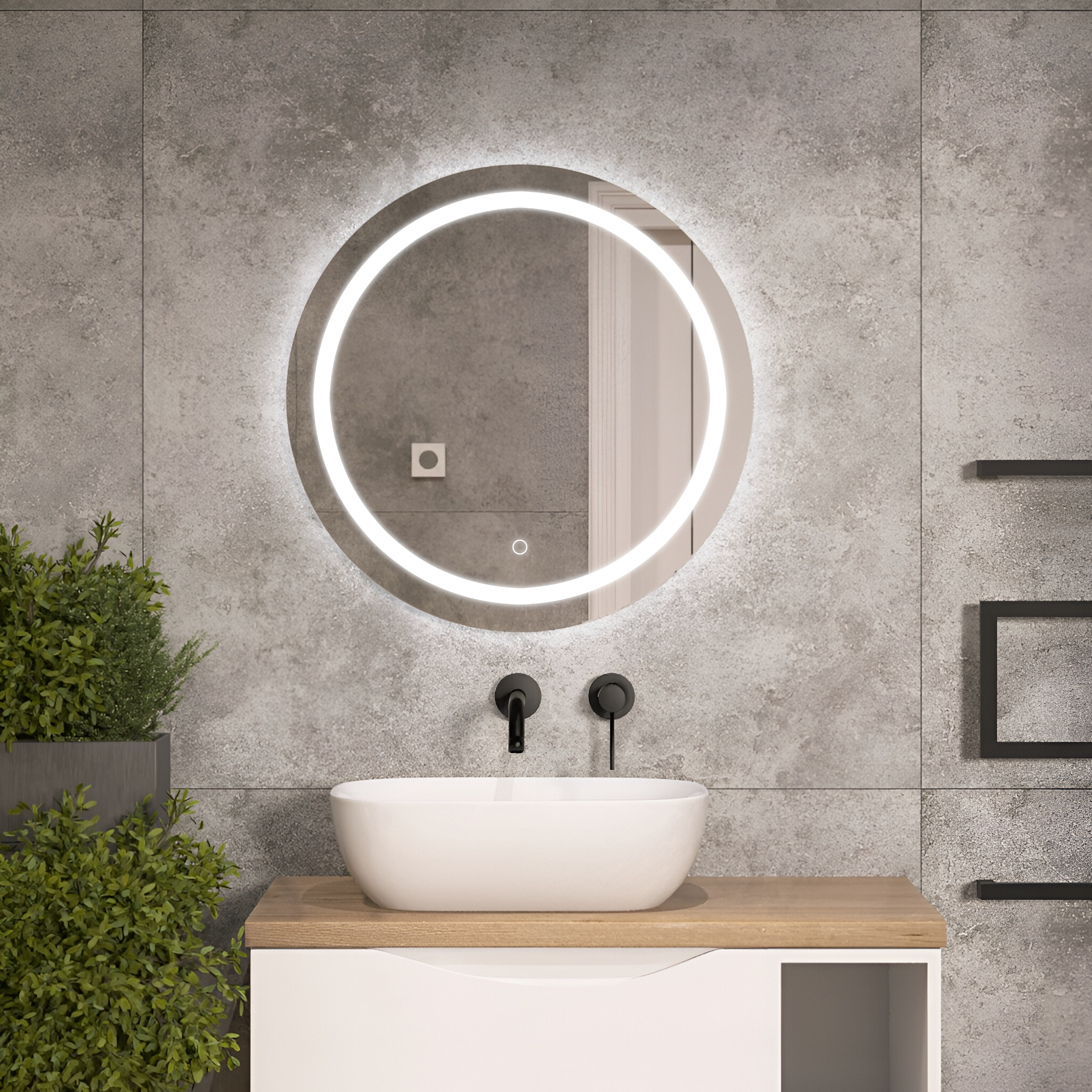 Miroir LED rond Febe 60, lumière blanc froid