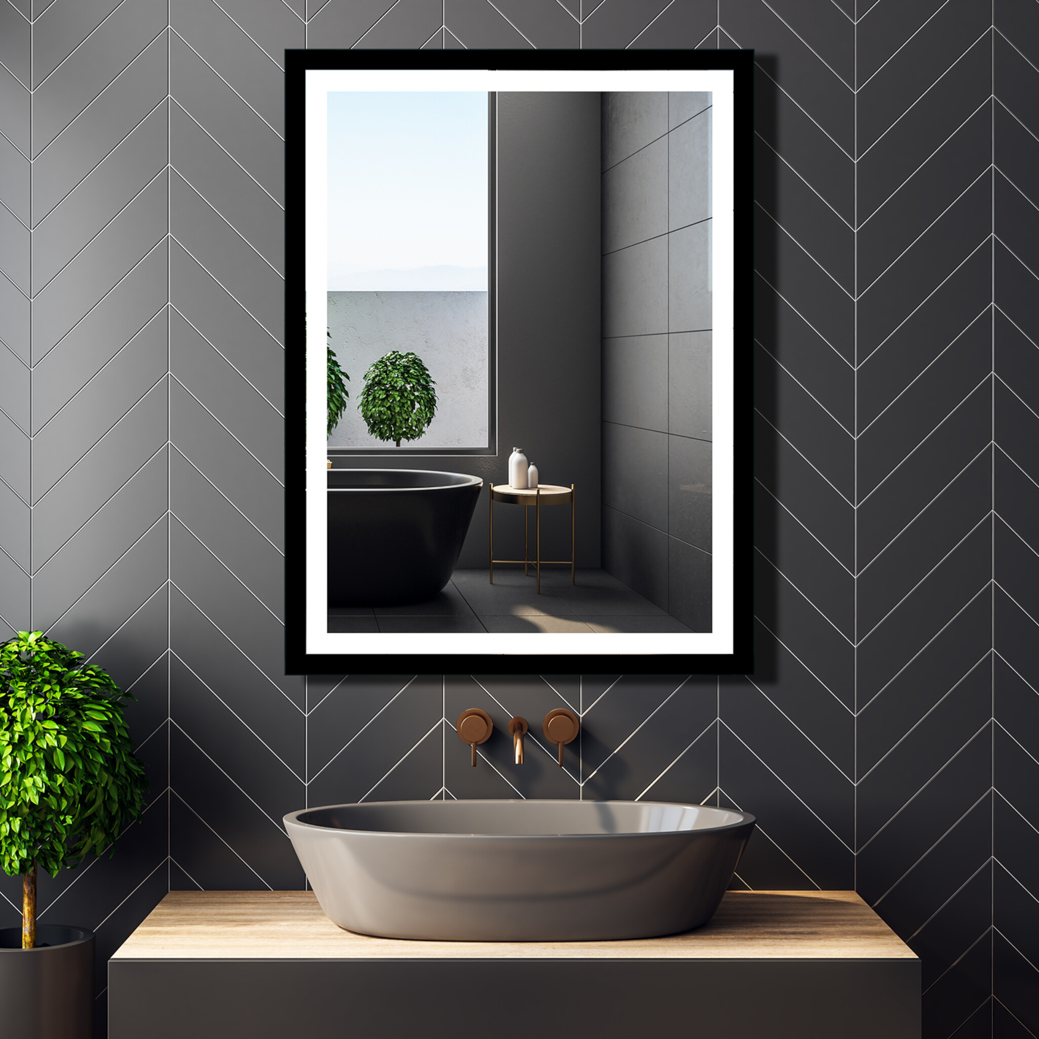 Miroir HEBE noir avec éclairage LED