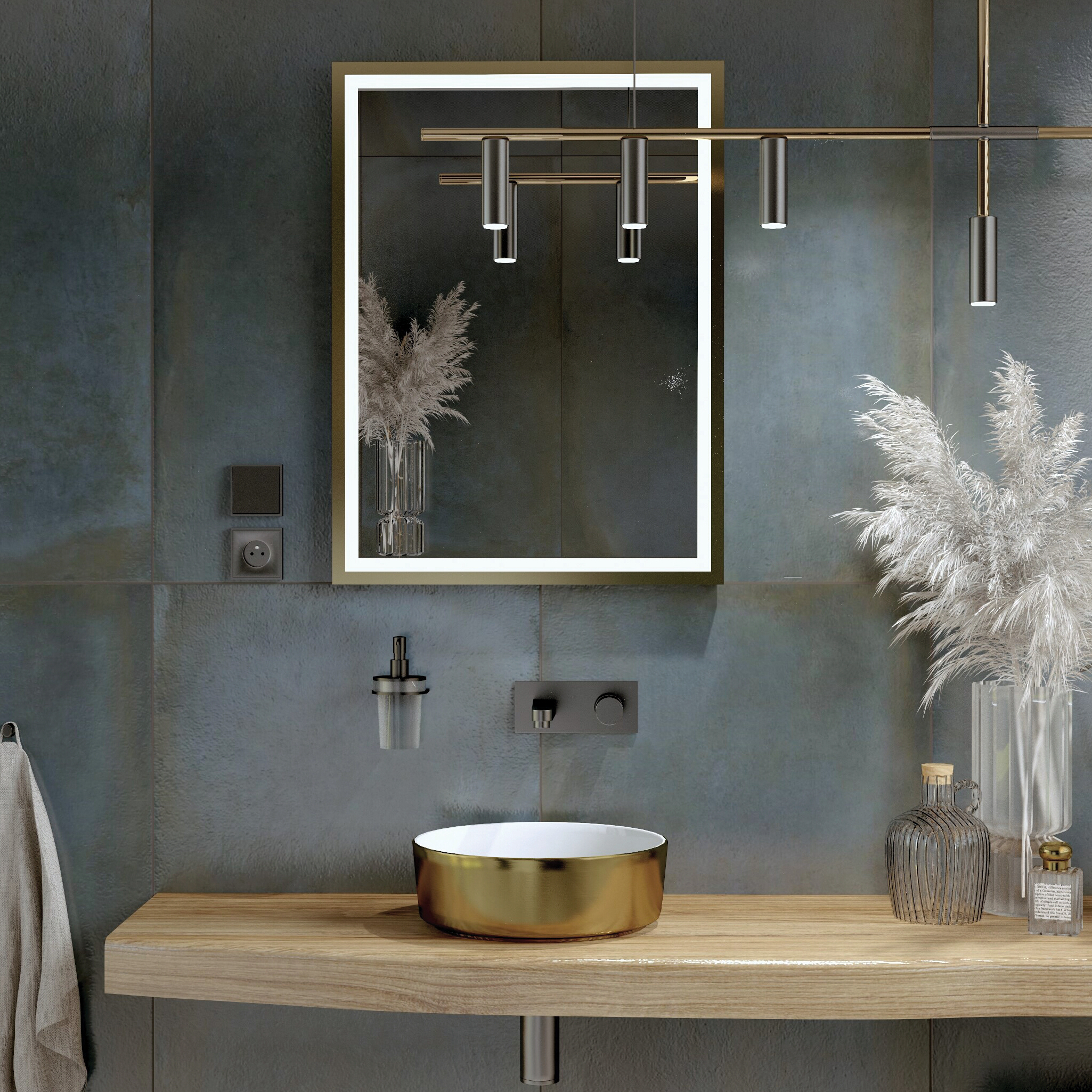 Miroir HEBE GOLD doré avec éclairage LED blanc froid