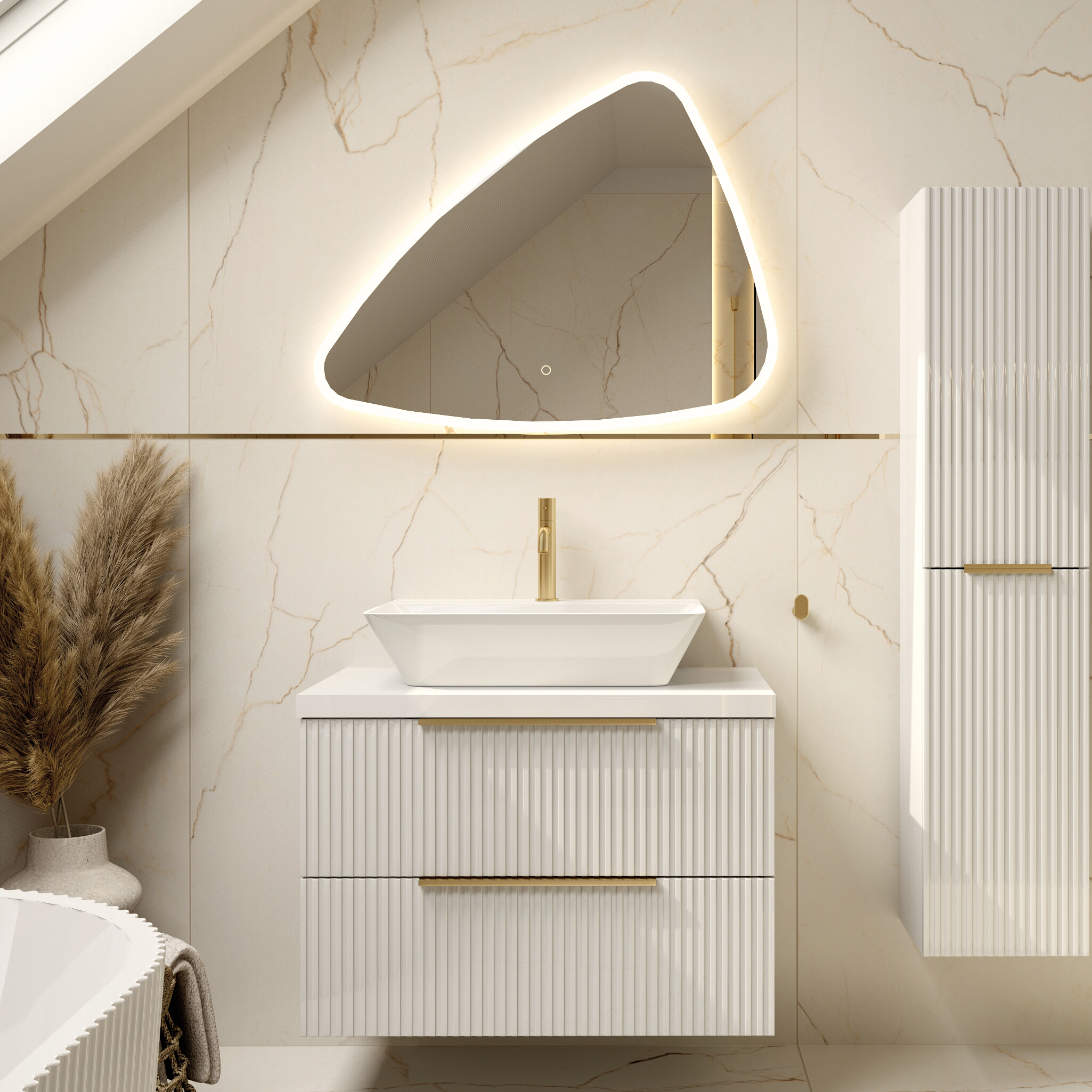 Miroir LED Idaja pour salle de bains, verre sablé
