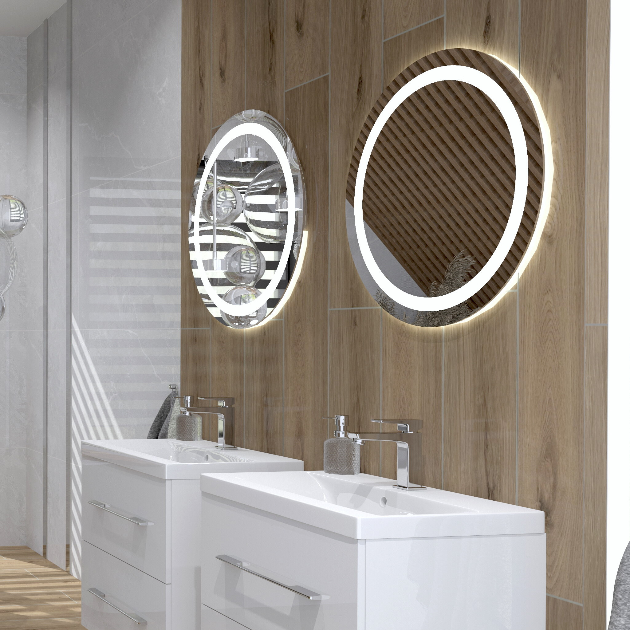 Miroir LED KETO 60 rond, cadre en aluminium et interrupteur tactile