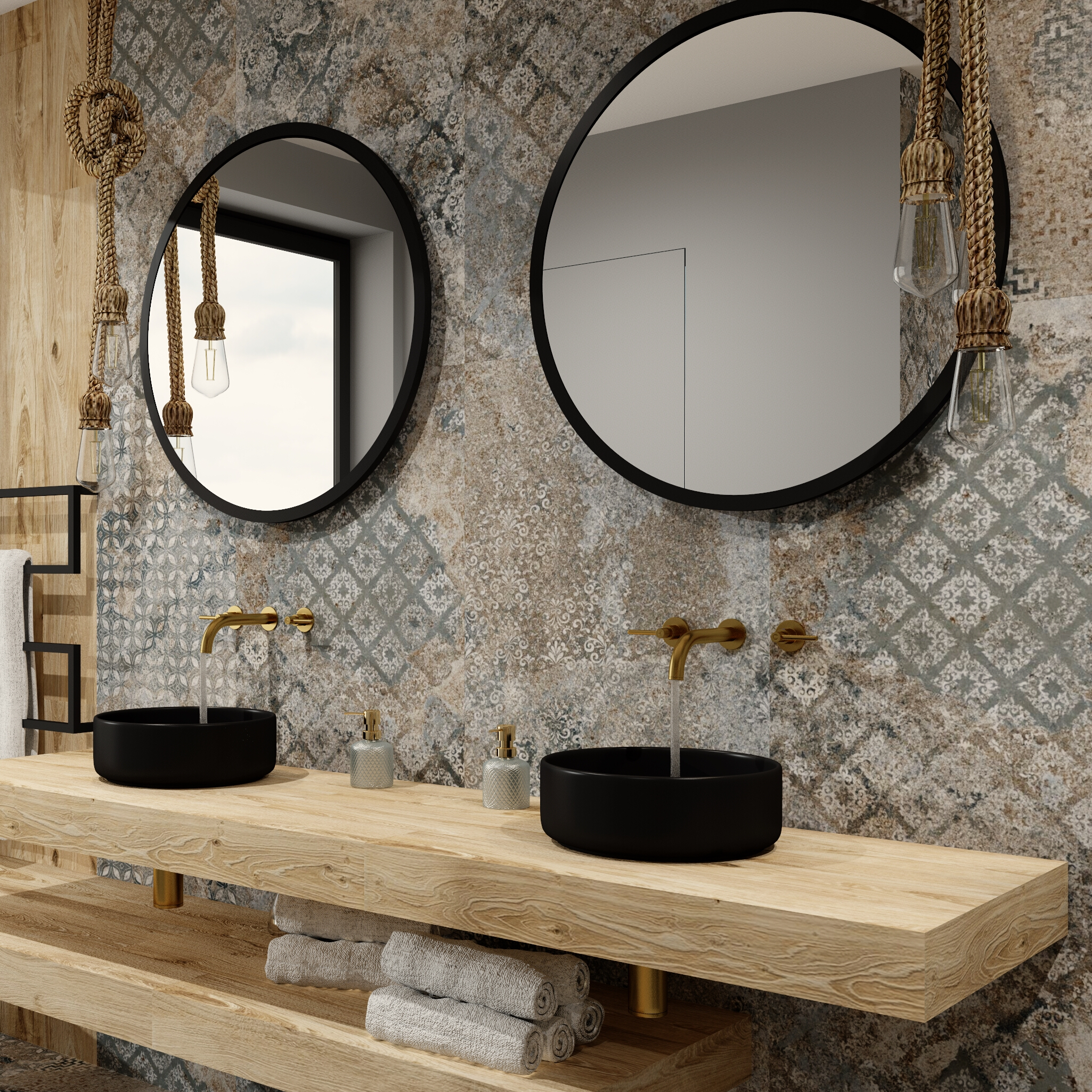 Miroir MELIE 80, rond, verre aux bords polis et cadre en aluminium noir