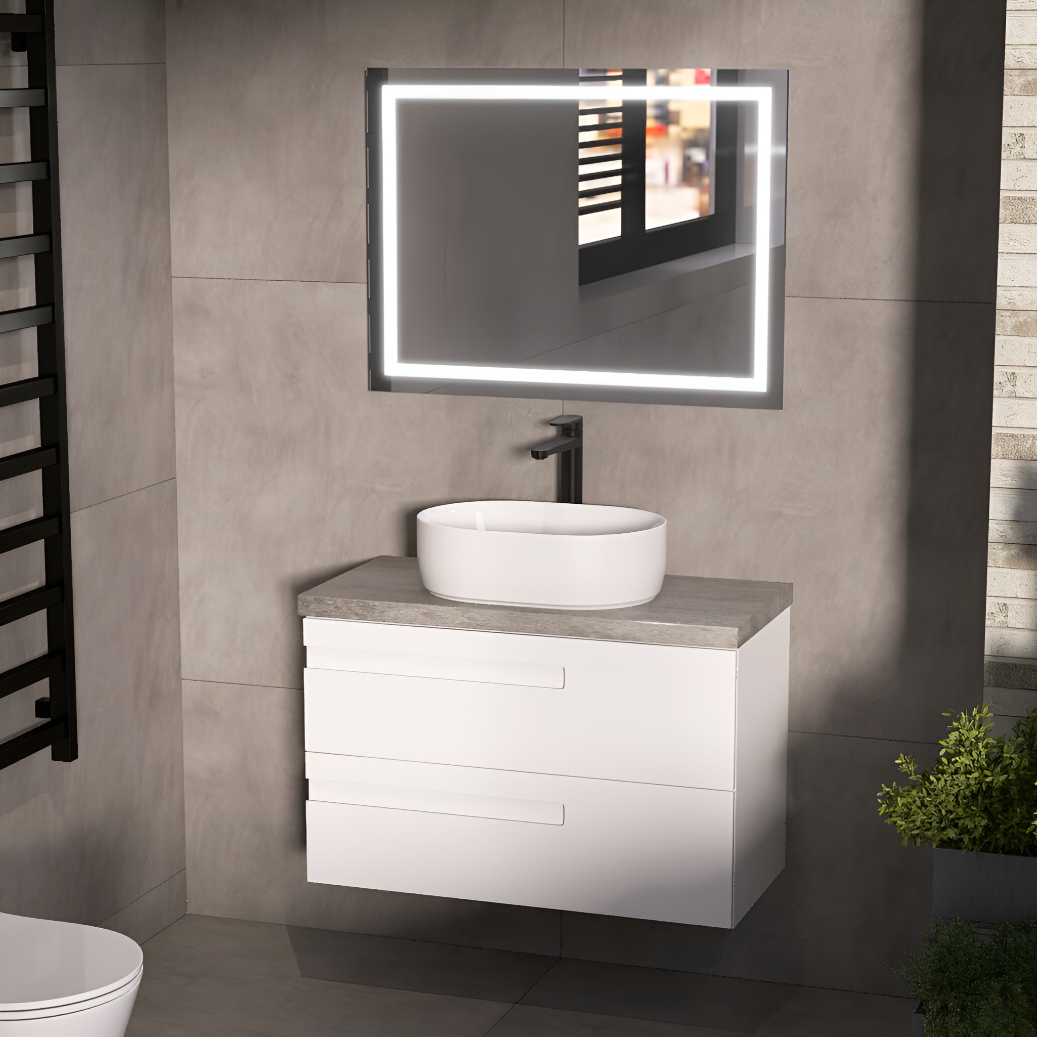 Plan de toilette gris pour vasque à poser