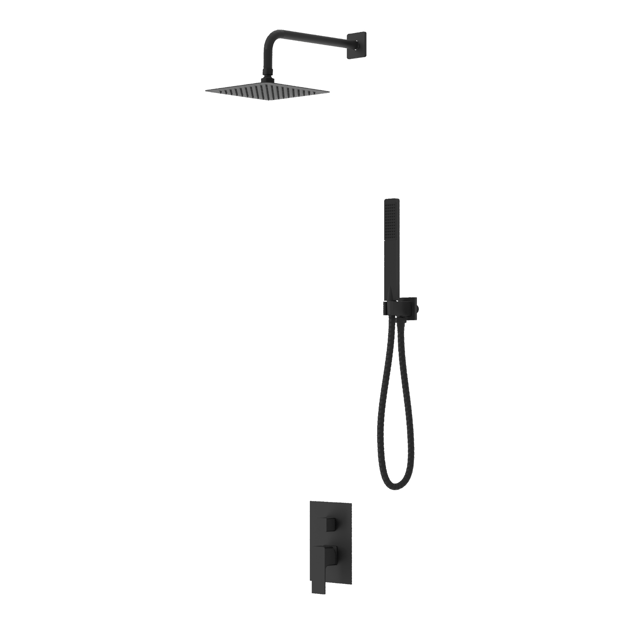 Ensemble de douche encastré Aquila Matt Black avec douche de pluie