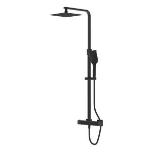 Système de douche apparent avec thermostat et pomme de douche à effet pluie Cetus Matt Black - Image principale