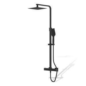 Système de douche apparent avec thermostat et pomme de douche à effet pluie Cetus Matt Black - Image supplémentaire