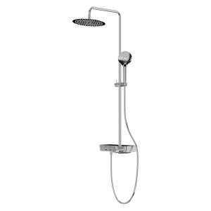 Système de douche apparent Cetus chromé avec thermostat, douche de pluie et tablette en verre - Image principale