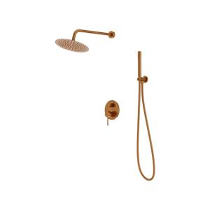 Système de douche encastré Orion en cuivre brossé avec douche de pluie - Image principale